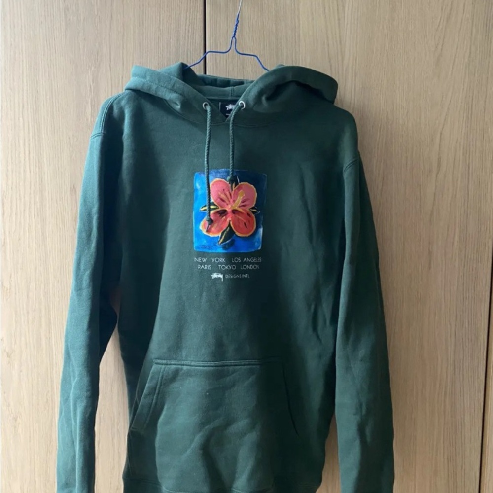 Green stussy Hoodie with Floral Design